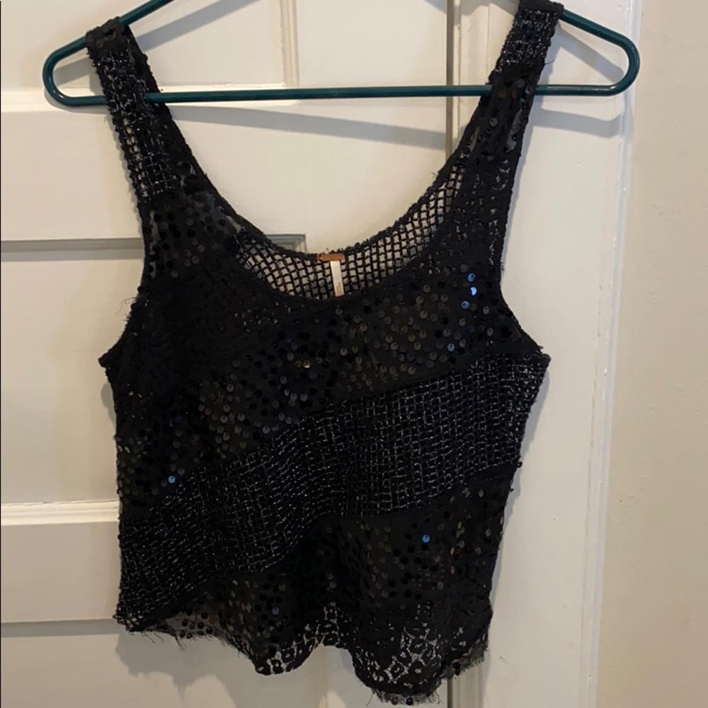 Free People black mesh, lace, sequin tank top, S